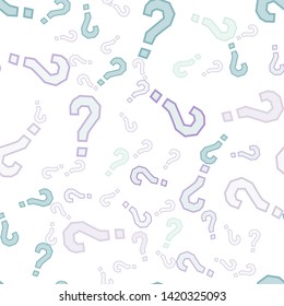 Quiz seamless pattern. Question marks, doubt, faq background. Simple endless repeating motif. Poll, survey, interrogation, query background. Template for opinion poll, public poll Vector illustration.