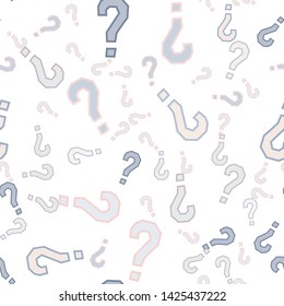 Quiz seamless pattern. Question marks, doubt, faq background. Simple endless repeating motif. Poll, survey, interrogation, query background. Template for opinion poll, public poll Vector illustration.
