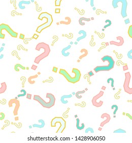Quiz seamless pattern. Question marks, doubt, faq background. Simple endless repeating motif. Poll, survey, interrogation, query background. Template for opinion poll, public poll Vector illustration.