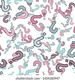 Quiz seamless pattern. Question marks, doubt, faq background. Simple endless repeating motif. Poll, survey, interrogation, query background. Template for opinion poll, public poll Vector illustration.