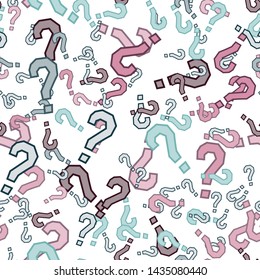 Quiz seamless pattern. Question marks, doubt, faq background. Simple endless repeating motif. 