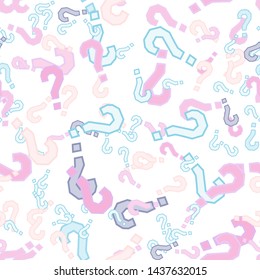 Quiz seamless pattern. Question marks, doubt, faq background. Simple endless repeating motif. Poll, survey, interrogation, query background. Template for opinion poll, public poll Vector illustration.