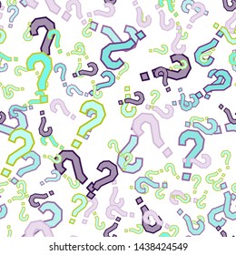 Quiz seamless pattern. Question marks, doubt, faq background. Simple endless repeating motif. Poll, survey, interrogation, query background. Template for opinion poll, public poll Vector illustration.