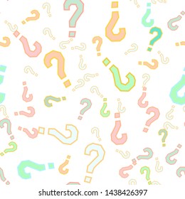 Quiz seamless pattern. Question marks, doubt, faq background. Simple endless repeating motif. Poll, survey, interrogation, query background. Template for opinion poll, public poll Vector illustration.