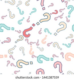 Quiz seamless pattern. Question marks, doubt, faq background. Simple endless repeating motif. Poll, survey, interrogation, query background. Template for opinion poll, public poll Vector illustration.