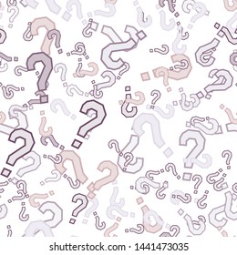 Quiz seamless pattern. Question marks, doubt, faq background. Simple endless repeating motif. Poll, survey, interrogation, query background. Template for opinion poll, public poll Vector illustration.