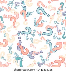 Quiz seamless pattern. Question marks, doubt, faq background. Simple endless repeating motif. Poll, survey, interrogation, query background. Template for opinion poll, public poll Vector illustration.