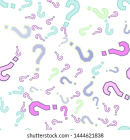 Quiz seamless pattern. Question marks, doubt, faq background. Simple endless repeating motif. Poll, survey, interrogation, query background. Template for opinion poll, public poll Vector illustration.