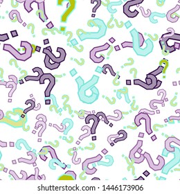 Quiz seamless pattern. Question marks, doubt, faq background. Simple endless repeating motif. Poll, survey, interrogation, query background. Template for opinion poll, public poll Vector illustration.