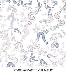Quiz seamless pattern. Question marks, doubt, faq background. Simple endless repeating motif. Poll, survey, interrogation, query background. Template for opinion poll, public poll Vector illustration.