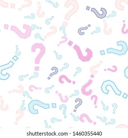 Quiz seamless pattern. Question marks, doubt, faq background. Simple endless repeating motif. Poll, survey, interrogation, query background. Template for opinion poll, public poll Vector illustration.