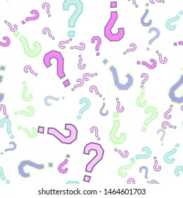 Quiz seamless pattern. Question marks, doubt, faq background. Simple endless repeating motif. Poll, survey, interrogation, query background. Template for opinion poll, public poll Vector illustration.