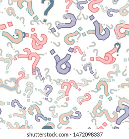 Quiz seamless pattern. Question marks, doubt, faq background. Simple endless repeating motif. Poll, survey, interrogation, query background. Template for opinion poll, public poll Vector illustration.