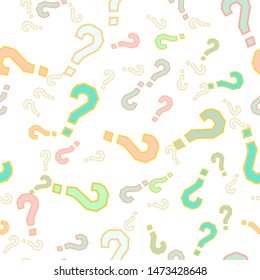 Quiz seamless pattern. Question marks, doubt, faq background. Simple endless repeating motif. Poll, survey, interrogation, query background. Template for opinion poll, public poll Vector illustration.