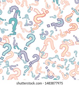 Quiz seamless pattern. Question marks, doubt, faq background. Simple endless repeating motif. Poll, survey, interrogation, query background. Template for opinion poll, public poll Vector illustration.