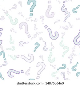 Quiz seamless pattern. Question marks, doubt, faq background. Simple endless repeating motif. Survey, interrogation, query. Template for opinion, public poll Vector illustration.