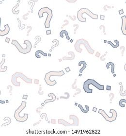 Quiz seamless pattern. Question marks, doubt, faq background. Simple endless repeating motif. Poll, survey, interrogation, query background. Template for opinion poll, public poll Vector illustration.