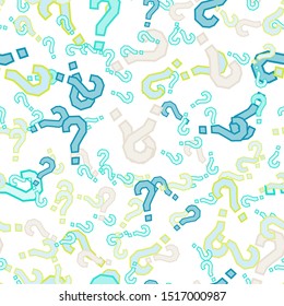 Quiz seamless pattern. Question marks, doubt, faq background. Simple endless repeating motif. Poll, survey, interrogation, query background. Template for opinion poll, public poll Vector illustration.