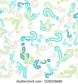 Quiz seamless pattern. Question marks, doubt, faq background. Simple endless repeating motif. Poll, survey, interrogation, query background. Template for opinion poll, public poll Vector illustration.