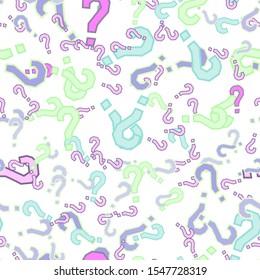 Quiz seamless pattern. Question marks, doubt, faq background. Simple endless repeating motif. Poll, survey, interrogation, query background. Template for opinion poll, public poll Vector illustration.
