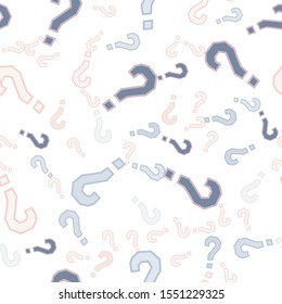 Quiz seamless pattern. Question marks, doubt, faq background. Simple endless repeating motif. Poll, survey, interrogation, query background. Template for opinion poll, public poll Vector illustration.