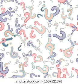 Quiz seamless pattern. Question marks, doubt, faq background. Simple endless repeating motif. Poll, survey, interrogation, query background. Template for opinion poll, public poll Vector illustration.