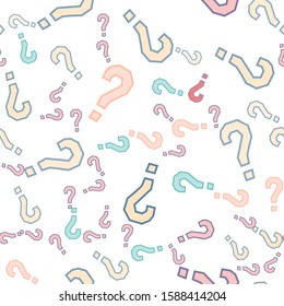 Quiz seamless pattern. Question marks, doubt, faq background. Simple endless repeating motif. Poll, survey, interrogation, query background. Template for opinion poll, public poll Vector illustration.