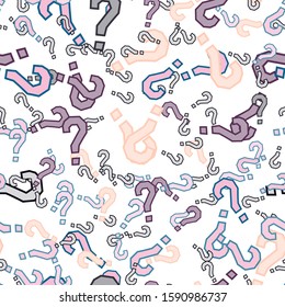 Quiz seamless pattern. Question marks, doubt, faq background. Simple endless repeating motif. Poll, survey, interrogation, query background. Template for opinion poll, public poll Vector illustration.
