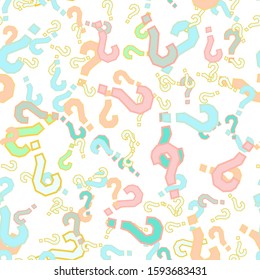 Quiz seamless pattern. Question marks, doubt, faq background. Simple endless repeating motif. Poll, survey, interrogation, query background. Template for opinion poll, public poll Vector illustration.