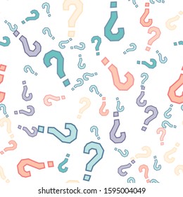 Quiz seamless pattern. Question marks, doubt, faq background. Simple endless repeating motif. Poll, survey, interrogation, query background. Template for opinion poll, public poll Vector illustration.