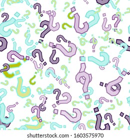 Quiz seamless pattern. Question marks, doubt, faq background. Simple endless repeating motif. Poll, survey, interrogation, query background. Template for opinion poll, public poll Vector illustration.