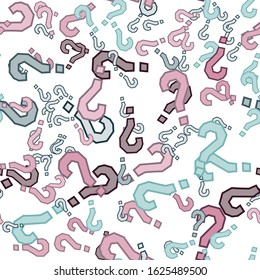 Quiz seamless pattern. Question marks, doubt, faq background. Simple endless repeating motif. Poll, survey, interrogation, query background. Template for opinion poll, public poll Vector illustration.