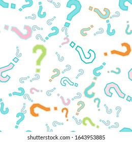 Quiz seamless pattern. Question marks, doubt, faq background. Simple endless repeating motif. Poll, survey, interrogation, query background. Template for opinion poll, public poll Vector illustration.