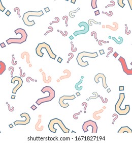 Quiz seamless pattern. Question marks, doubt, faq background. Simple endless repeating motif. Poll, survey, interrogation, query background. Template for opinion poll, public poll Vector illustration.