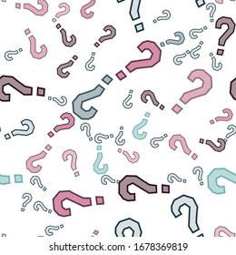 Quiz seamless pattern. Question marks, doubt, faq background. Simple endless repeating motif. Poll, survey, interrogation, query background. Template for opinion poll, public poll Vector illustration.
