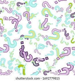 Quiz seamless pattern. Question marks, doubt, faq background. Simple endless repeating motif. Poll, survey, interrogation, query background. Template for opinion poll, public poll Vector illustration.
