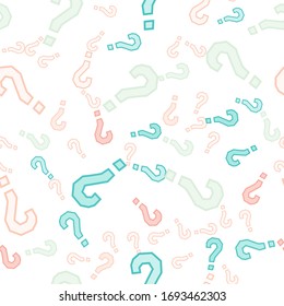 Quiz seamless pattern. Question marks, doubt, faq background. Simple endless repeating motif. Poll, survey, interrogation, query background. Template for opinion poll, public poll Vector illustration.