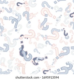 Quiz seamless pattern. Question marks, doubt, faq background. Simple endless repeating motif. Poll, survey, interrogation, query background. Template for opinion poll, public poll Vector illustration.