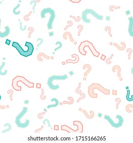 Quiz seamless pattern. Question marks, doubt, faq background. Simple endless repeating motif. Poll, survey, interrogation, query background. Template for opinion poll, public poll Vector illustration.