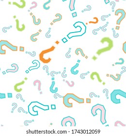 Quiz seamless pattern. Question marks, doubt, faq background. Simple endless repeating motif. Poll, survey, interrogation, query background. Template for opinion poll, public poll Vector illustration.