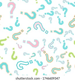 Quiz seamless pattern. Question marks, doubt, faq background. Simple endless repeating motif. Poll, survey, interrogation, query background. Template for opinion poll, public poll Vector illustration.