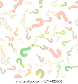 Quiz seamless pattern. Question marks, doubt, faq background. Simple endless repeating motif. Poll, survey, interrogation, query background. Template for opinion poll, public poll Vector illustration.