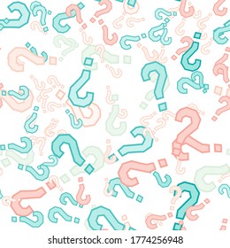 Quiz seamless pattern. Question marks, doubt, faq background. Simple endless repeating motif. Poll, survey, interrogation, query background. Template for opinion poll, public poll Vector illustration.