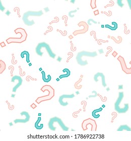 Quiz seamless pattern. Question marks, doubt, faq background. Simple endless repeating motif. Poll, survey, interrogation, query background. Template for opinion poll, public poll Vector illustration.