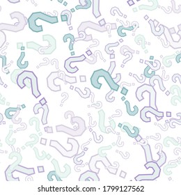 Quiz seamless pattern. Question marks, doubt, faq background. Simple endless repeating motif. Poll, survey, interrogation, query background. Template for opinion poll, public poll Vector illustration.