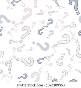 Quiz seamless pattern. Question marks, doubt, faq background. Simple endless repeating motif. Poll, survey, interrogation, query background. Template for opinion poll, public poll Vector illustration.