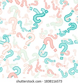Quiz seamless pattern. Question marks, doubt, faq background. Simple endless repeating motif. Poll, survey, interrogation, query background. Template for opinion poll, public poll Vector illustration.
