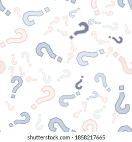 Quiz seamless pattern. Question marks, doubt, faq background. Simple endless repeating motif. Poll, survey, interrogation, query background. Template for opinion poll, public poll Vector illustration.
