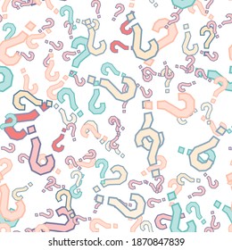 Quiz seamless pattern. Question marks, doubt, faq background. Simple endless repeating motif. Poll, survey, interrogation, query background. Template for opinion poll, public poll Vector illustration.