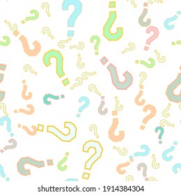 Quiz seamless pattern. Question marks, doubt, faq background. Simple endless repeating motif. Poll, survey, interrogation, query background. Template for opinion poll, public poll Vector illustration.